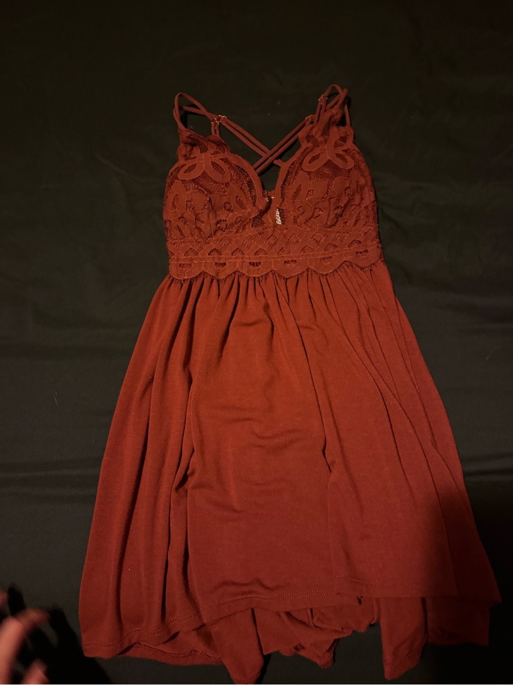 Zenana Outfitters Burgundy Lace-Trim Chemise